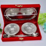 Silver-Plated Brass Bowl & Spoon Set with Velvet Gift Box - Image 4
