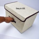 Foldable Storage Box with Lid and Handles Cotton Linen Organizer for Nursery - Image 8