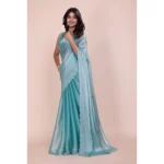 Generic Women's Jimmy choo Embellished Bollywood Saree With Unstitched Blouse 5.5Mtr (Light Blue) - Image 2