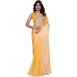 Generic Women's Tissue Pure Silk Embellished Bollywood Saree With Unstitched Blouse 5.5Mtr (Yellow) - Image 2