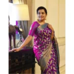 Beautiful Pink Litchi Silk Printed Saree with Unstitched Blouse