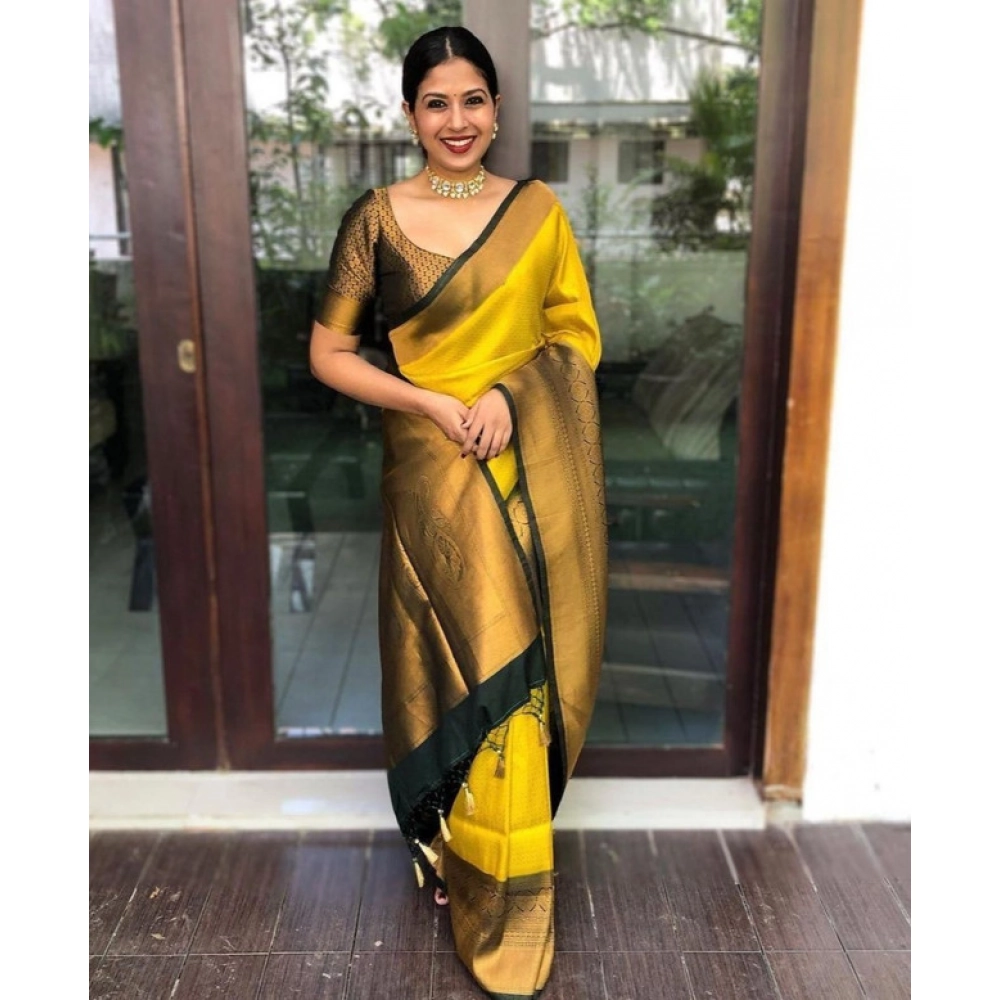 BSB233-SASYYYH-4060-YELLOW-Main-1000x1000-1.webp Yellow Litchi Silk Printed Saree for Women