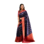 Blue Litchi Silk Printed Saree for Women