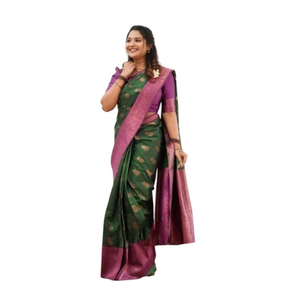 Green Litchi Silk Printed Saree for Women