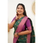 Litchi Silk Saree Green - Angle 3