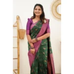 Litchi Silk Saree Green - Angle 2