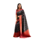 Grey Litchi Silk Printed Saree for Women