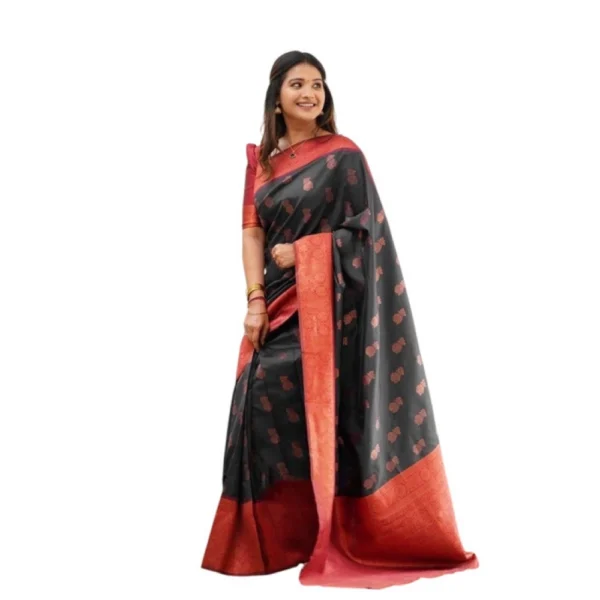 Grey Litchi Silk Printed Saree for Women