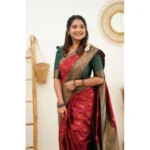 Generic Women's Litchi silk Printed Saree With Unstitched Blouse (Red) - Image 3