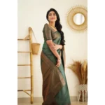 Generic Women's Litchi silk Printed Saree With Unstitched Blouse (Green) - Image 4