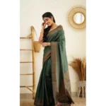 Generic Women's Litchi silk Printed Saree With Unstitched Blouse (Green) - Image 3