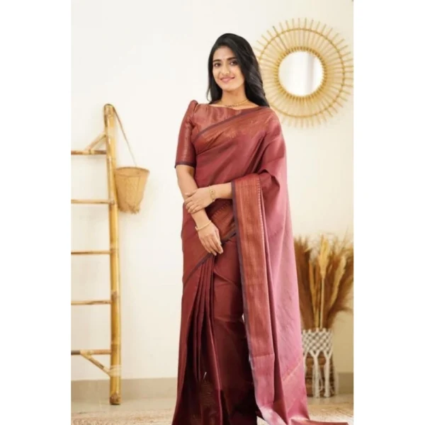 Maroon Litchi Silk Printed Saree for Women