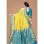 Generic Women's Litchi silk Printed Saree With Unstitched Blouse (Yellow) - Image 2