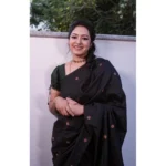 Generic Women's Litchi silk Printed Saree With Unstitched Blouse (Black) - Image 3
