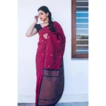 Generic Women's Litchi silk Printed Saree With Unstitched Blouse (Red) - Image 3