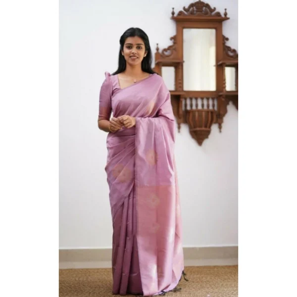 Light Pink Litchi Silk Printed Saree for Women