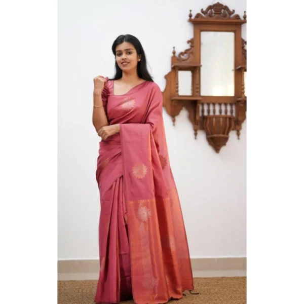 Peach Litchi Silk Printed Saree for Women