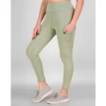 Women's Sea Green High Waisted Tights - Angle 3