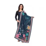 Navy Blue Printed Chanderi Silk Dupatta
