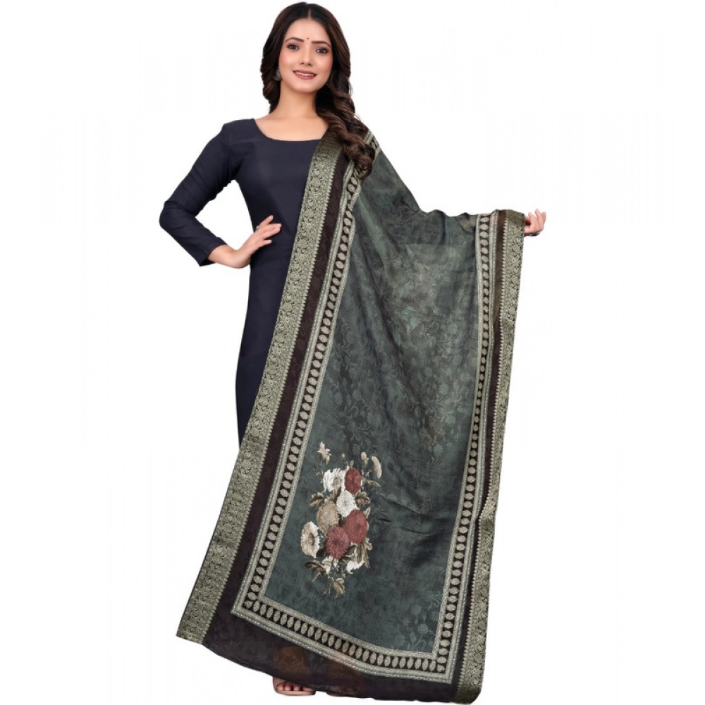 Black Printed Chanderi Silk Dupatta