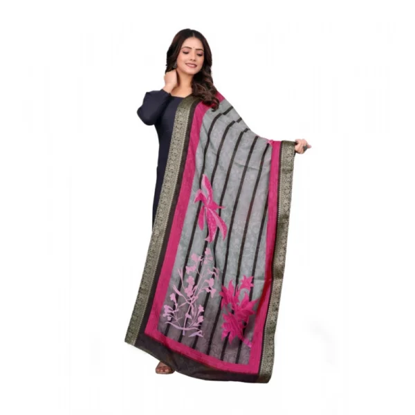 Black Printed Chanderi Silk Dupatta