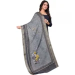 Generic Women's chanderi silk  Printed Dupatta (Gray, Length: 2 Mtr) - Image 3