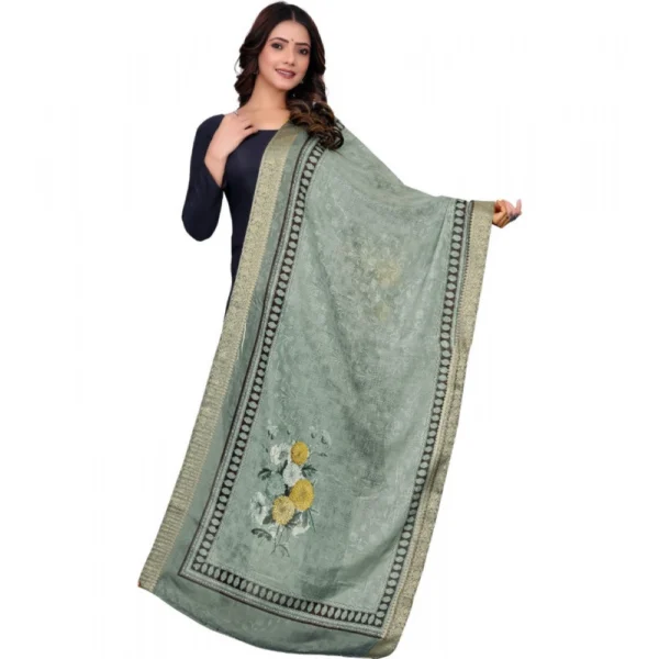 Green Printed Chanderi Silk Dupatta