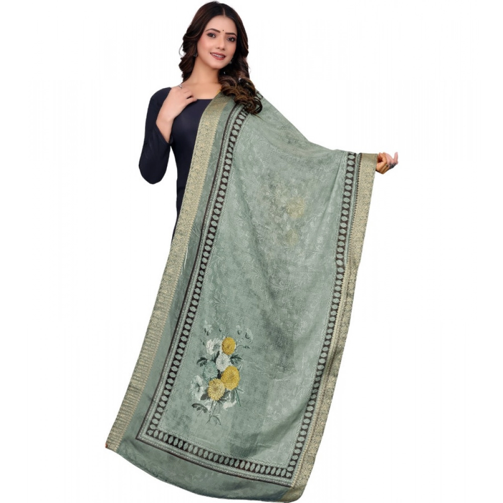 Green Printed Chanderi Silk Dupatta