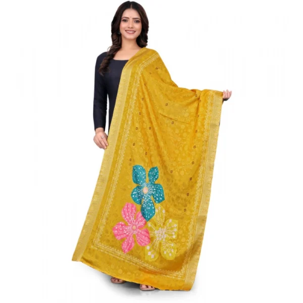 Yellow Printed Chanderi Silk Dupatta