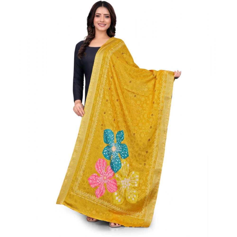 Yellow Printed Chanderi Silk Dupatta