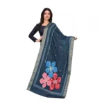 Navy Blue Printed Chanderi Silk Dupatta