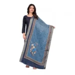 Navy Blue Chanderi Silk Printed Dupatta for Women