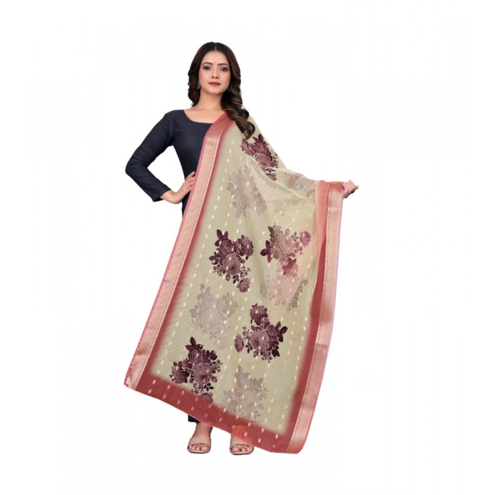 Beige Chanderi Silk Printed Dupatta for Women