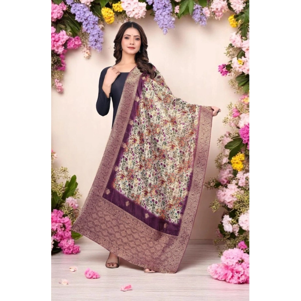 Magenta Chanderi Silk Printed Dupatta for Women