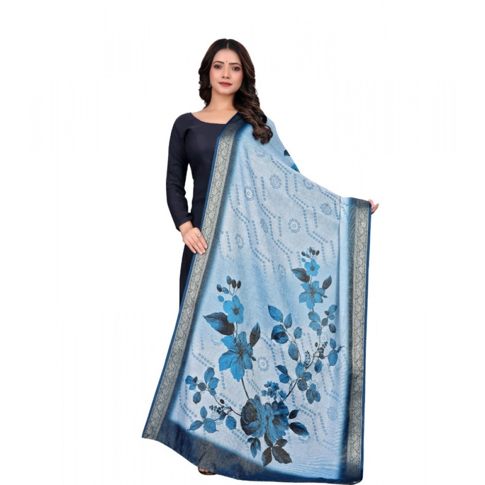 Blue Chanderi Silk Printed Dupatta for Women