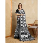 Women's Silk Blend Printed Saree with Unstitched Blouse
