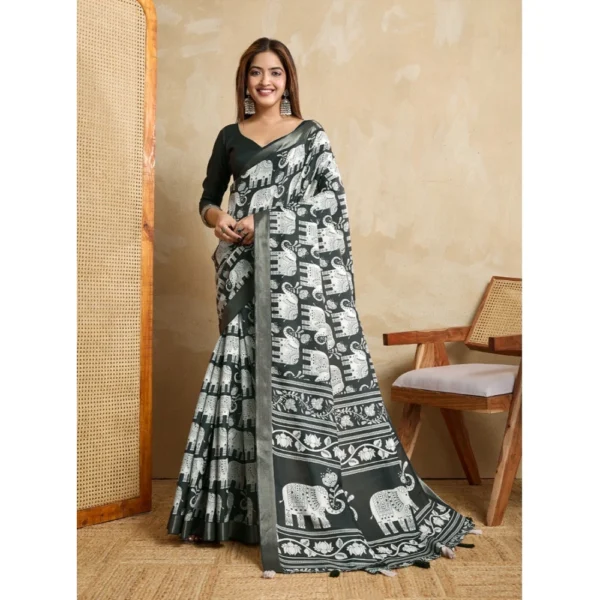 Women's Silk Blend Printed Saree with Unstitched Blouse