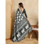 Generic Women's Silk Blend Printed Saree With Unstitched Blouse 5.5Mtr (Green) - Image 3