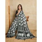 Generic Women's Silk Blend Printed Saree With Unstitched Blouse 5.5Mtr (Green) - Image 2