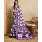 Women's Silk Blend Printed Saree with Unstitched Blouse