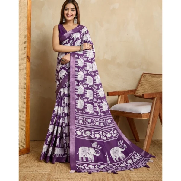 Women's Silk Blend Printed Saree with Unstitched Blouse