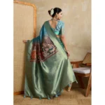 Generic Women's Silk Printed Saree With Unstitched Blouse 5.5Mtr (Blue) - Image 4