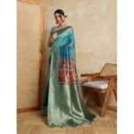 Generic Women's Silk Printed Saree With Unstitched Blouse 5.5Mtr (Blue) - Image 3