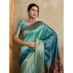 Generic Women's Silk Printed Saree With Unstitched Blouse 5.5Mtr (Blue) - Image 2