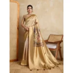 Gold Printed Silk Saree for Women