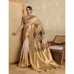 Generic Women's Silk Printed Saree With Unstitched Blouse 5.5Mtr (Gold) - Image 3