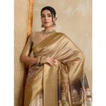 Generic Women's Silk Printed Saree With Unstitched Blouse 5.5Mtr (Gold) - Image 2