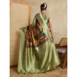 Generic Women's Silk Printed Saree With Unstitched Blouse 5.5Mtr (Mehendi) - Image 4