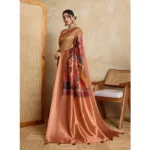 Generic Women's Silk Printed Saree With Unstitched Blouse 5.5Mtr (Peach) - Image 4