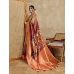 Generic Women's Silk Printed Saree With Unstitched Blouse 5.5Mtr (Peach) - Image 2